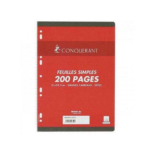 CONQUERANT Feuilles Simples A4 Grands Carreaux Seyès 200 Pages Sous Film Blanches - Image principale
