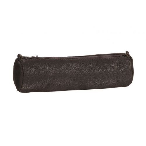 Elba Fourre-Tout Rond 6x21cm à Fermeture Eclair Cuir Huilé Noir - Image principale