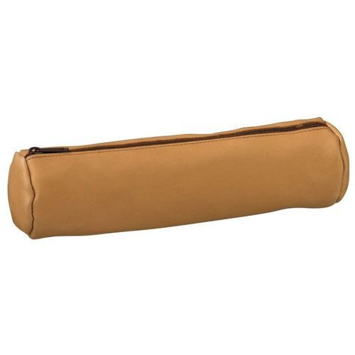 Elba Fourre-Tout Rond 6x21cm à Fermeture Eclair Cuir Naturel Beige - Image principale