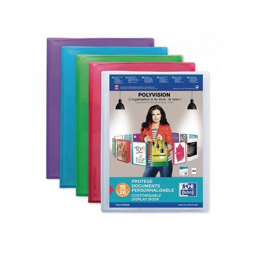 OXFORD Protège-Documents Polyvision A4 40 vues / 20 pochettes Couverture Polypro Coloris Assortis - Image principale