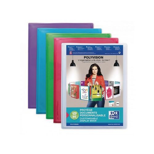 OXFORD Protège-Documents Polyvision A4 120 vues / 60 pochettes Couverture Polypro Translucide Coloris Assortis - Image principale