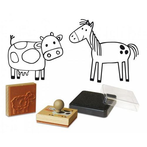 Lot 9 tampons bois thème les animaux de la ferme + 1 recharge tampon noir - Image 2