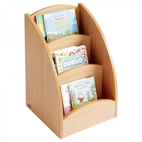 Bac à livres présentoir à roulettes 3 compartiments - Teinte hêtre - Image 2