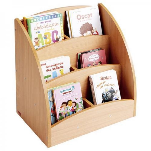 Bac à livres présentoir à roulettes 6 compartiments - Teinte hêtre - Image 2