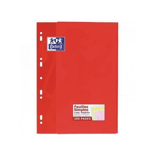 OXFORD Feuilles Simples A4 Grands Carreaux Seyès 200 Pages Etui Carte Rouge Coloris Assortis - Image 2