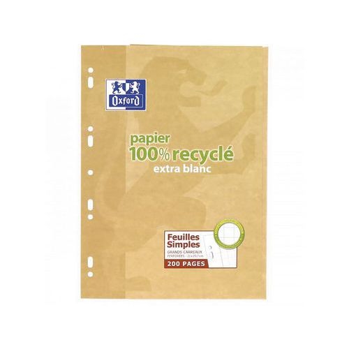 OXFORD Feuilles Simples A4 Grands Carreaux Seyès 200 Pages Recyclées Etui Cartonné Beige - Image 2