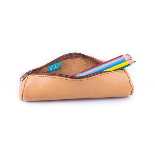 Elba Fourre-Tout Rond 6x21cm à Fermeture Eclair Cuir Naturel Beige - Image 4