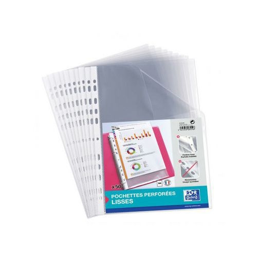 OXFORD Sachet de 50 Pochettes Perforées A4 Polypro Lisse Epaisseur 5/100ème Incolore - Image 2