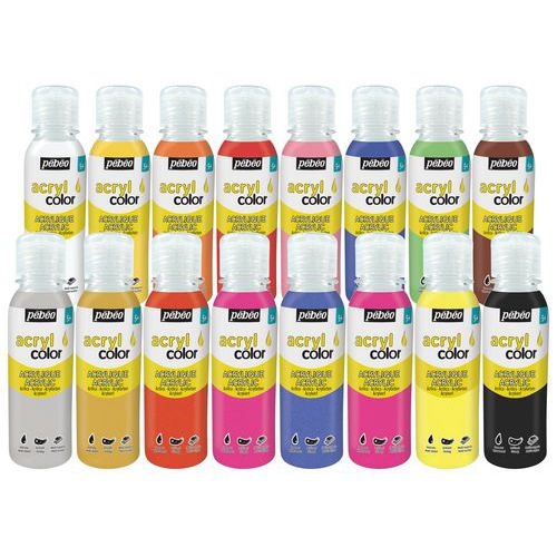 Assortiment de 16 flacons de 150 ml gouache acrylique Acryl'color Pebeo - Image principale