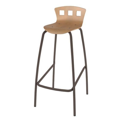 Tabouret 4 pieds hauteur 80 cm coque Caro bois naturel - noisette cuir - Image principale