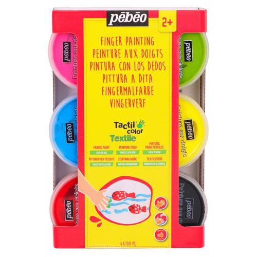 Ensemble 6 pots 100 ml gouache aux doigts textile Pebeo couleurs classiques - Image 3