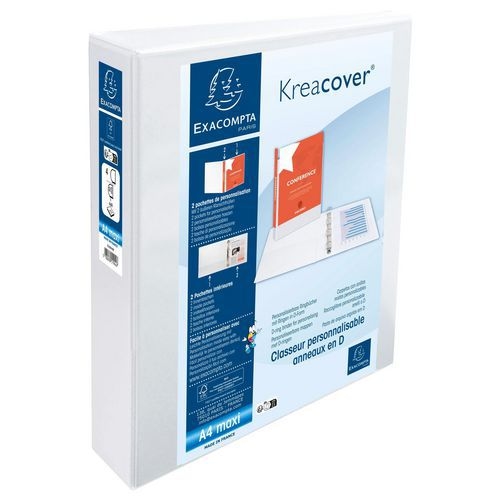 Classeur plastique A4 blanc dos: 75mm 4 anneaux en 50 mm de diamètre - Image principale