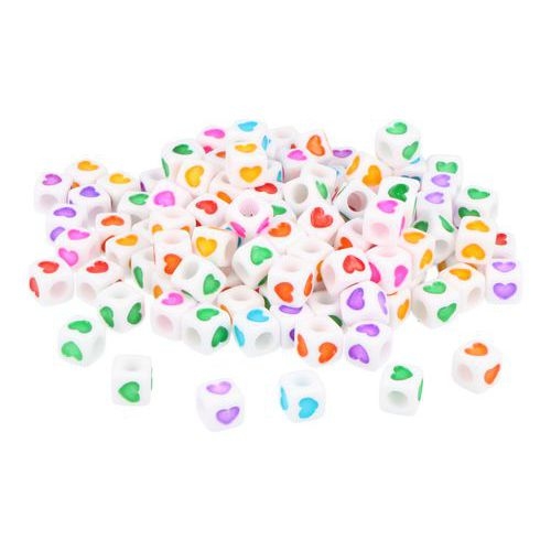Sachet 1000 perles plastiques couleurs assorties dés cœurs Ø 7 mm - Image principale