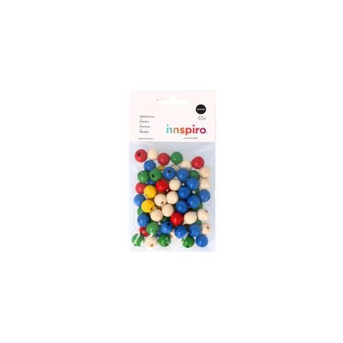Sachet 65 perles bois rondes multicolores 12 mm - Image principale