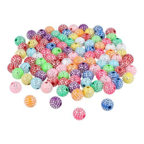 Bocal 200g perles plastique rondes 8mm à pois argenté scintillantes - Image 2