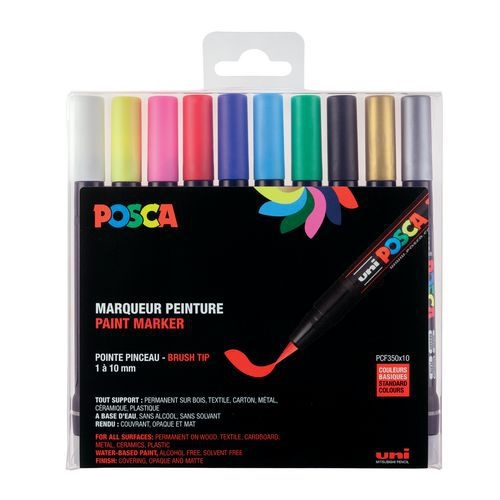 Set de 10 marqueurs POSCA pointe pinceau – Couleurs basiques - Image principale