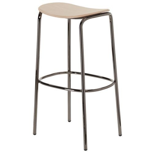 Tabouret Trick hauteur 75 cm bois chêne naturel - nickel - Image principale