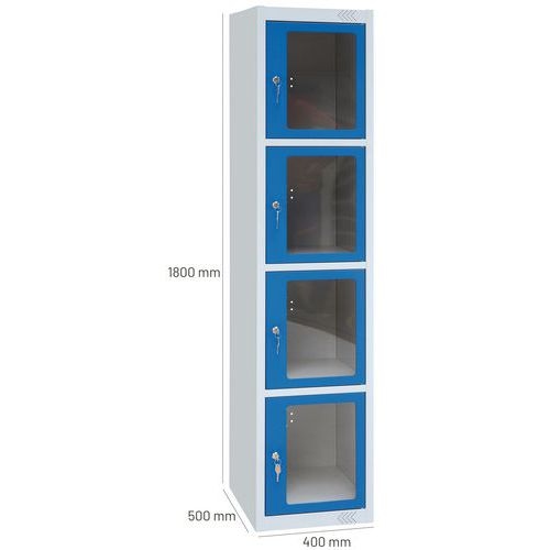Vestiaire porte transparente 4 cases - 1 colonne lg 40cm Gris/Bleu - Image 2