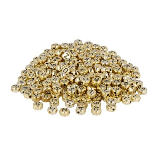 Bocal 1200 perles plastique lettres dia7mm trou1.2mm doré - Image principale