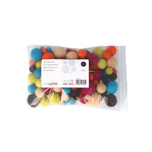 Sachet 100 boules de feutre dia 10 à 30 mm - Image principale