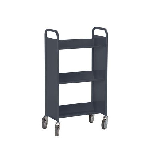 Chariot à livres 3 tablettes inclinées simple face anthracite 7016 - Image principale
