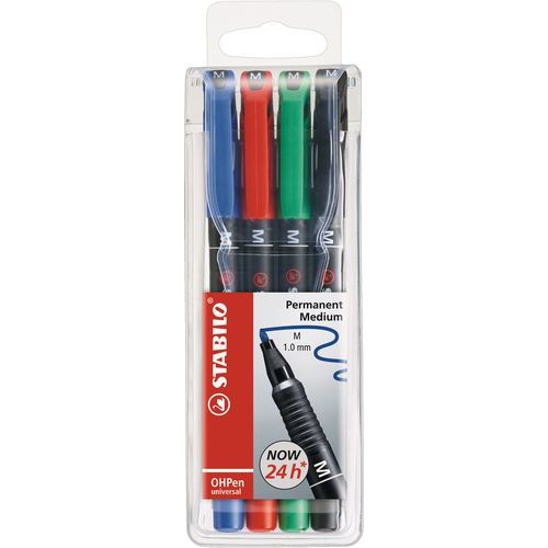 Pochette 4 feutres OHPen permanent pointe moyenne 1 mm Stabilo couleurs assortis - Image principale
