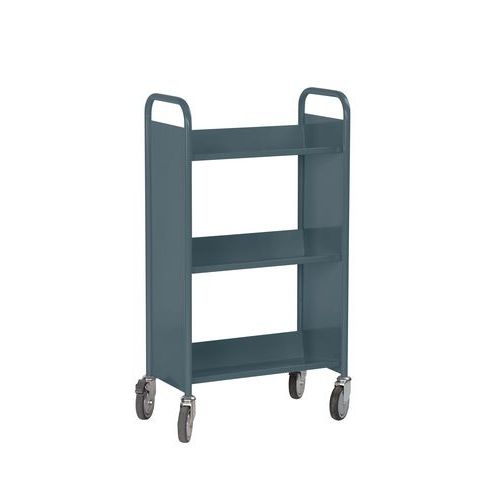 Chariot à livres 3 tablettes inclinées simple face bleu gris 7031 - Image principale