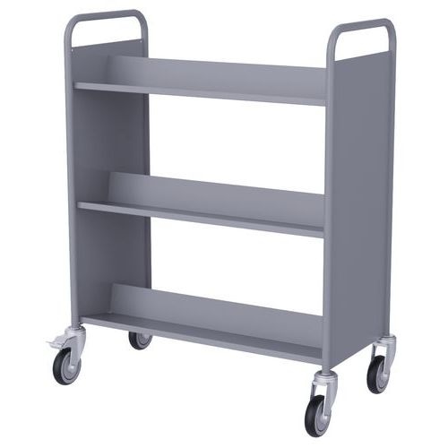 Chariot à livres double face, 6 tablettes inclinées coloris gris alu RAL 9006 - Image 3