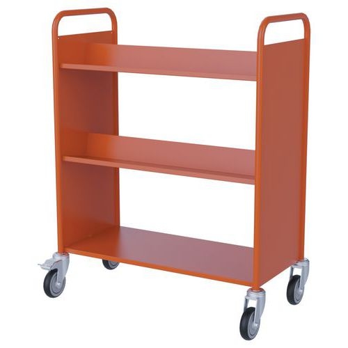 Chariot à livres double face,4 tablettes inclinées + 1 droite - orange RAL 2004 - Image principale