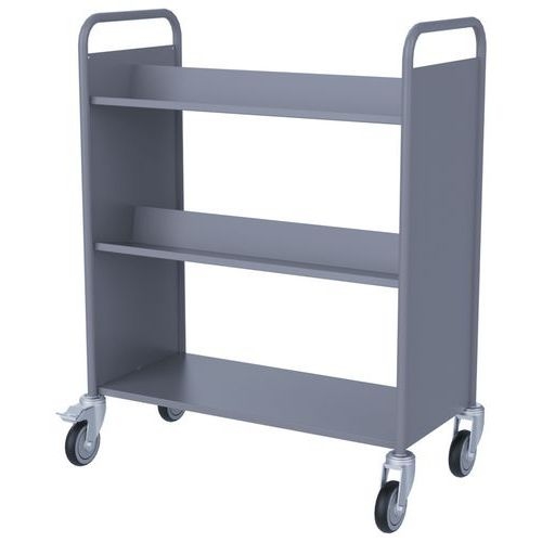 Chariot à livres 4 tablettes inclinées+1 droite double face gris 7036 - Image 3