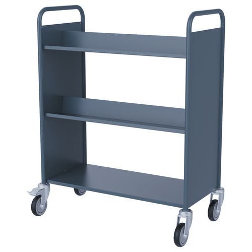 Chariot à livres 4 tablettes inclinées+1 droite double face bleu gris 7031 - Image 2