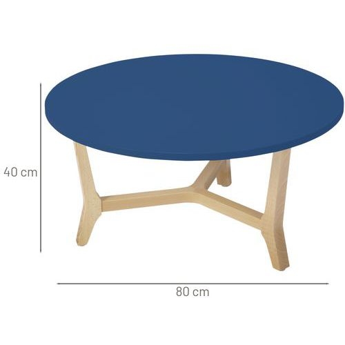 Table basse Zélos Ø 80 cm 1 plateau Bleu pied hêtre naturel - Image 3