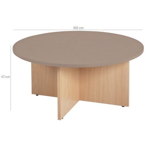 Table basse range-poufs Diabolo Ø 100 cm Taupe/Hêtre - Image 3