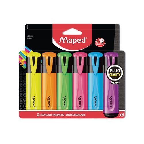 Pochette 6 gros fluo Maped assortis - Image principale