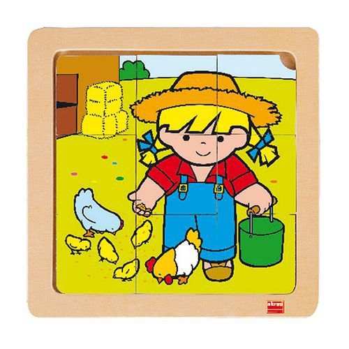 Lot 4 puzzles de 9 pièces en bois sur plateau en bois - Image 3