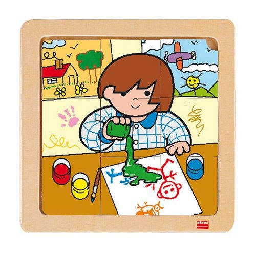 Lot 4 puzzles de 9 pièces en bois sur plateau en bois - Image 4