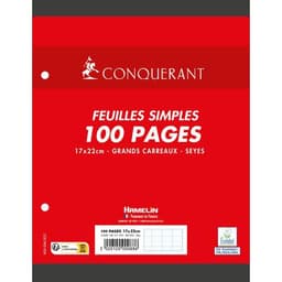Feuillet recharge classeurs 100 pages 80g 17x22 cm seyes  - blanc (Etui de 50) - Image principale