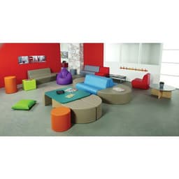 Table basse range-poufs Diabolo Ø 100 cm Taupe/Hêtre - Image 3