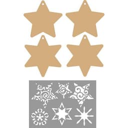 Lot de 4 étoiles en MDF à décorer + modèles pochoirs - Image principale
