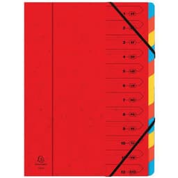 Lot de 8 trieurs agrafé avec élastiques 12 compartiments Rouge - Image principale