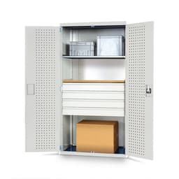 Armoire d'atelier à tiroirs Bott SMF - L1050xP650xH2000mm grise 2 tablettes + 4 tiroirs - Bott - Image 2