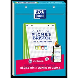 OXFORD Bloc de Fiches Bristol 2.0 A5 Petits Carreaux 5mm 30 Fiches Collées Bords Verts - Image principale