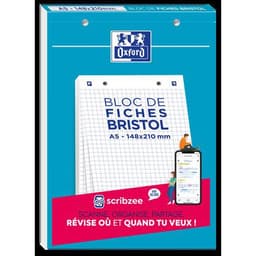 Bloc de 30 fiches bristol A5 petits carreaux 5mm blanches perforées - Oxford - Image principale