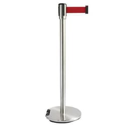 Poteau chromé sangle rouge 2m base à roulettes chromé - Image principale