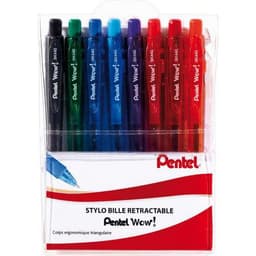 Pochette 8 stylos bille rétractable grip pointe 1 mm - bleu, noir, rouge, vert, orange, rose, violet - Image principale