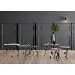 Lot de 3 tables gigognes Fabio diamètre 60-50-40 cm Blanc/Bleu/Gris - Image 2