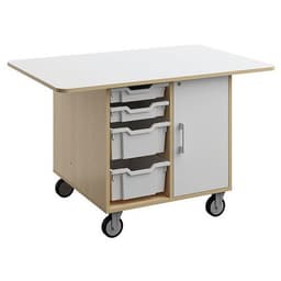 Ilot Wallis 120x80x75 cm plateau mélaminé bouleau-blanc - sur roulettes - Image principale