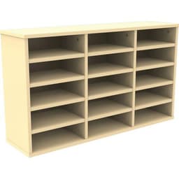 Meuble à cases enseignant Octet,3 colonnes,15 cases,sans portes,coloris beige - Image principale
