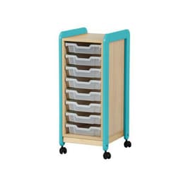 Meuble sur roulettes 1 colonne 8 casiers Lili hauteur 98 cm coloris turquoise - Image principale