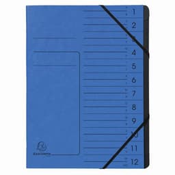 Lot de 10 Trieur agrafé avec élastiques int. noir 12 compart. A4 Bleu - Image principale